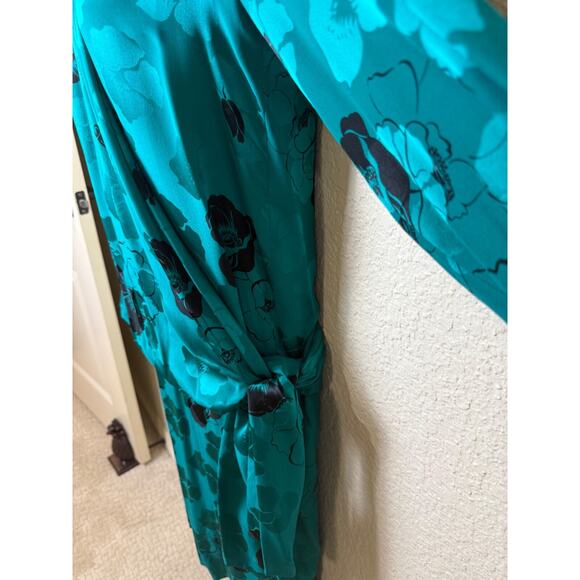 Silk Teal Green Drape Tie Floral Dress Vtg 80's Francesca Damon Starington Sz 8 - Picture 4 of 9